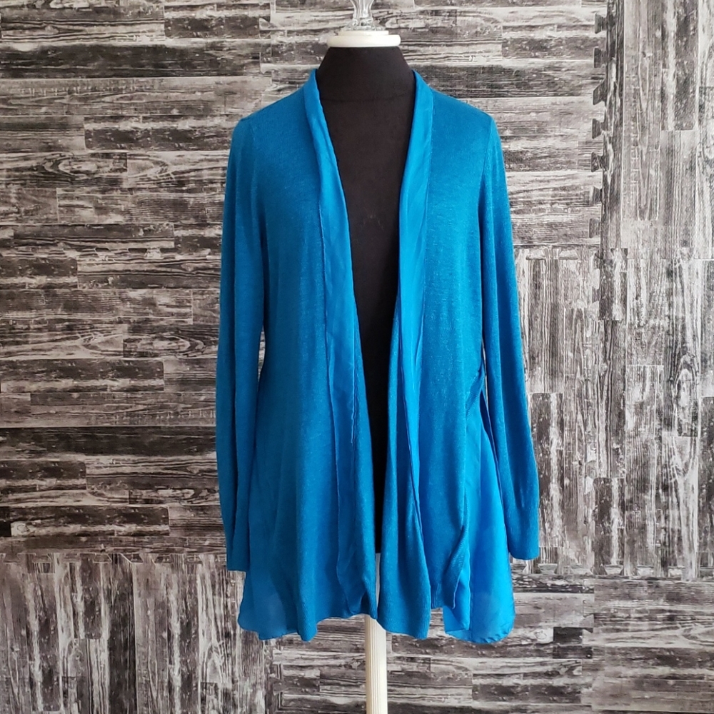 EILEEN Fisher Vivid Blue knit Cardigan sweater Large EUC
